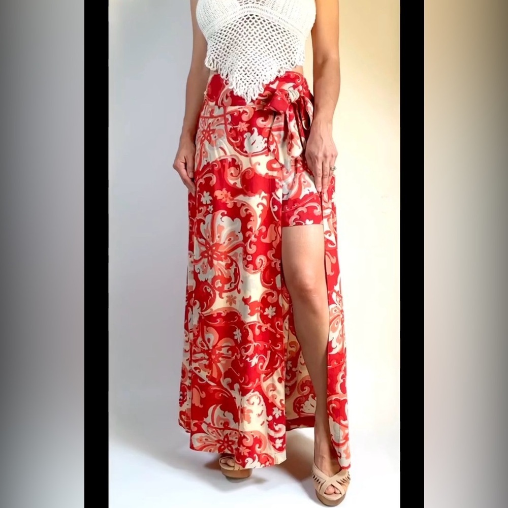 MFREE PEOPLE PERSIMMON COMBO YOUNG THING MAXI MINI WRAP SKIRT SZ 8